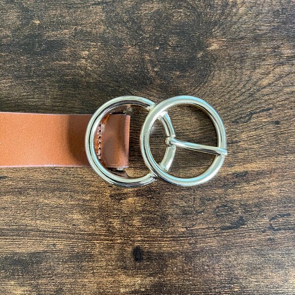 Halogen Women's Genuine Leather Belt Brown & Tan Gold Circle Buckle Size S - Picture 4 of 11